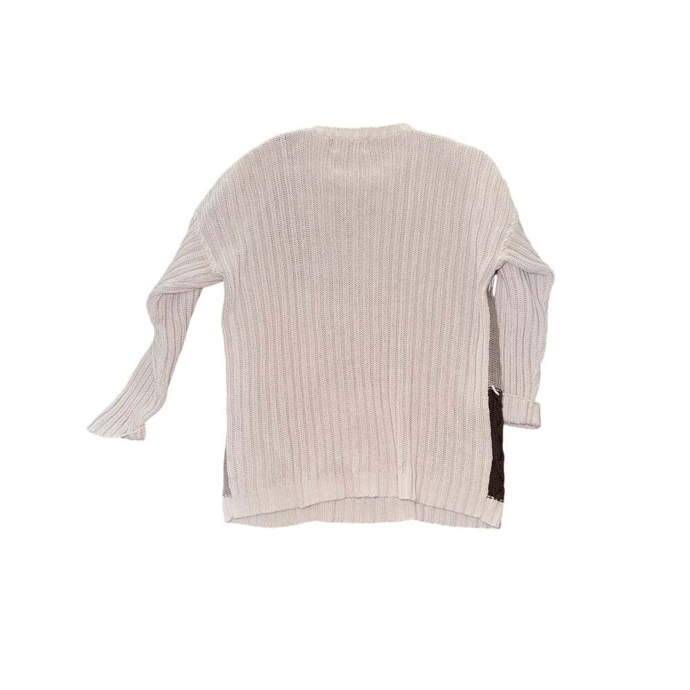 Vintage woods & gray cable knit patchwork cotton ramie sweater medium neutrals - Picture 2 of 5